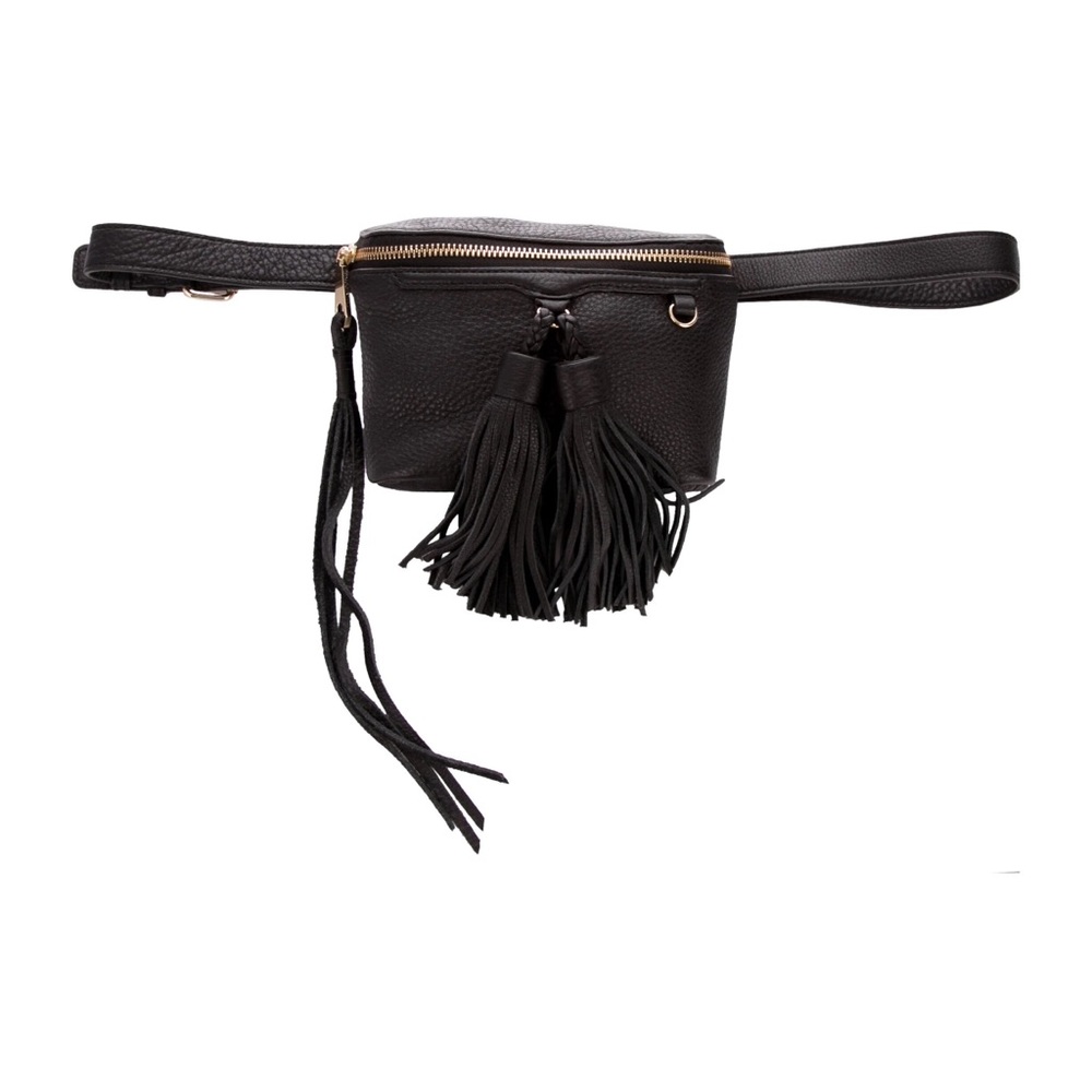 REBECCA MINKOFF Black Leather Tassel Belt Bag NWT